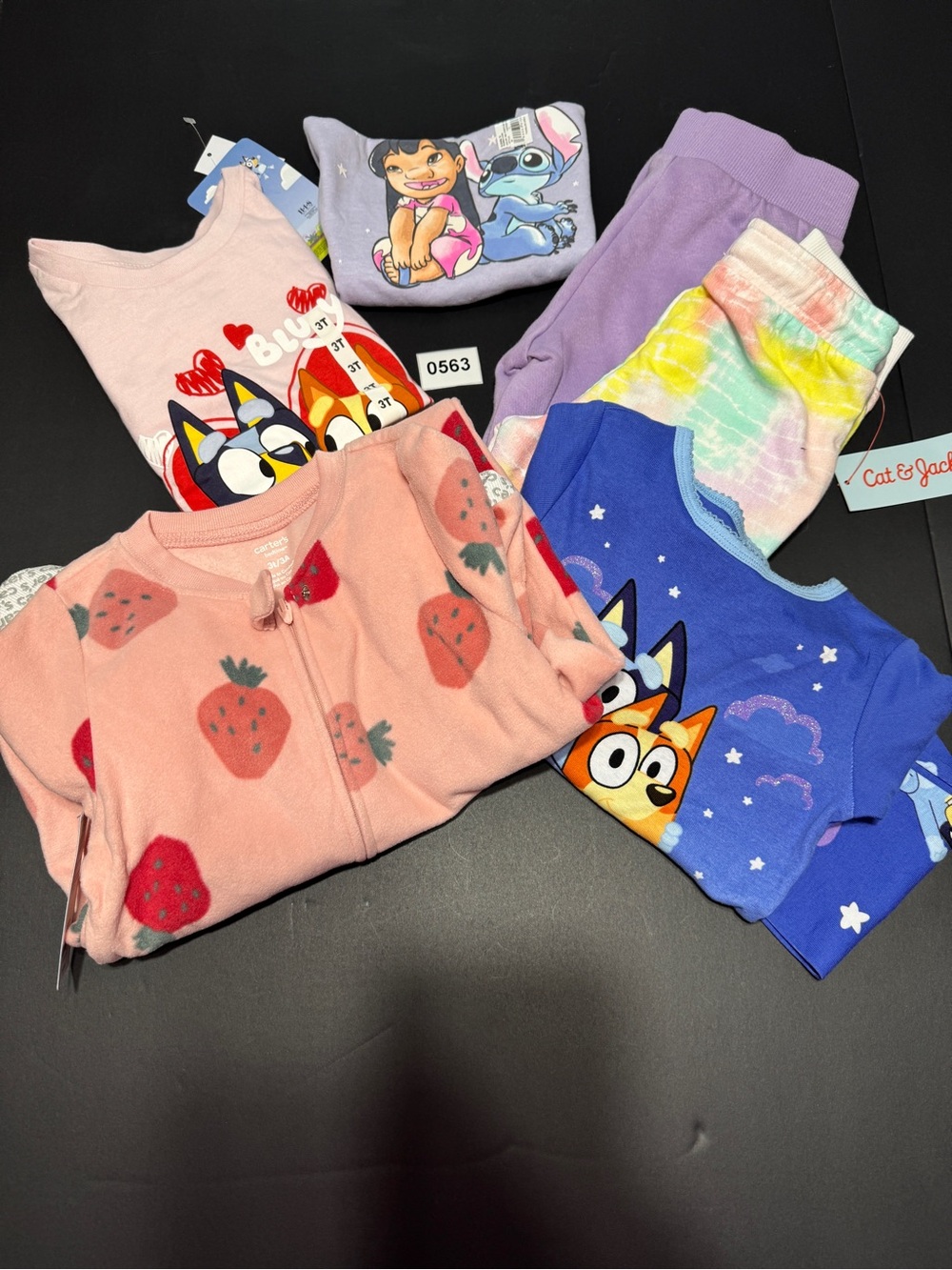 Mixed 3T Lot Pink Strawberry PJ and Bluey Pajama Set, Bluey & Lilo & Stitch Tee